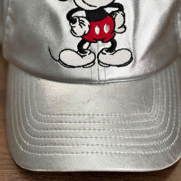 Disney Parks MICKEY MOUSE Hat Shiny SILVER Cap Adult Strapback Embroidered NEW - Picture 4 of 13